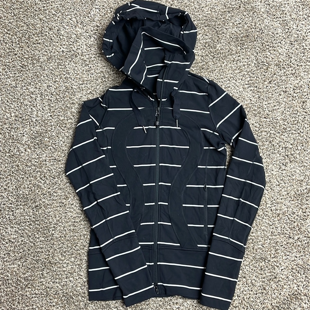 Lululemon Stride Hooded black stripe full zipper jacket